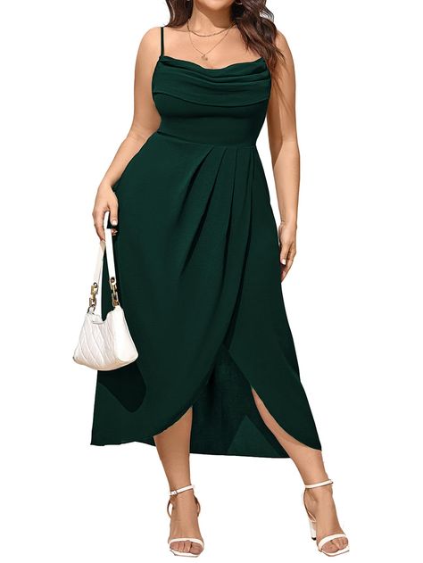 PRICES MAY VARY. MATERIAL: The Plus Size Dress Is Made Of 95% Polyester 5% Elastane, Comfy, Lightweight, Breathable, Skin-Friendly, Halter Dresses Are Perfect For Summer FEATURES: Women's Plus Size Dress/ Women's Maxi Dress/ Party Dress/ Women's Front Split Dress/ Cowl Neck Dress/ Elegant Cocktail Dresses/ Adjustable Spaghetti Straps/Elastic Waist/ Mid-Length/ Ruched Design At Bust/ Plus Size Long Dress/ Sleeveless Long Dresses/ Spaghetti Strap Backless Bodycon Summer Dresses/ Sexy Slim Fit Nigh Modest Cocktail Dresses, Army Green Wedding Guest Dress, Accessories For Halter Dress, Quinceanera Guest Outfit Plus Size, Cocktail Dress For Pear Shape, Size 16 Wedding Guest Outfit, Wedding Guest Dress For Plus Size Women, Apple Shape Dresses For Wedding, Resort Wedding Guest Dress