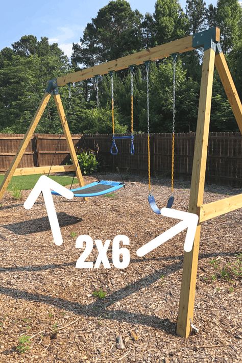 Diy Swingset Plans How To Build, Diy Swing Set With Slide, Swingset Plans Diy, Diy Swing Frame, Homemade Playground, Diy Swingset, Diy Swing Set, Swing Set Plans, Swing Set Diy