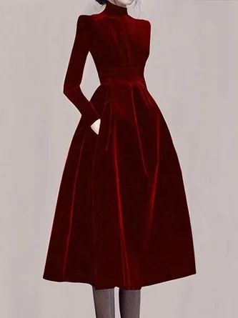 Long Sleeve Prom Dresses, Sleeve Prom Dresses, Velvet Long Sleeve Dress, Turtleneck Midi Dress, Long Sleeve Velvet Dress, Red Velvet Dress, Long Sleeve Prom, A Line Prom Dresses, Prom Dresses With Sleeves