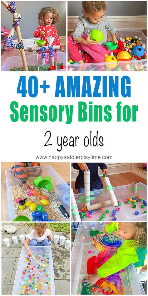 21 Amazing Sensory Bins for Toddlers - HAPPY TODDLER PLAYTIME Here are 40+ fun and amazing SENSORY BINS for toddlers and preschoolers. Learn and play with all these sensory bin ideas from rice to pom poms and more! Sensory Bin Ideas For 20 Month Old, Toddler Rice Activities, What To Put In Sensory Bin, Sensory Bins Rice, Good Sensory Activities, Sensory Play For 2 Yo, Bathtub Sensory Play, Paint Sensory Activities, Felt Sensory Bin