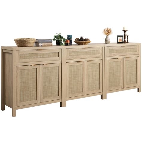 PRICES MAY VARY. 【Boho Credenza】Our sideboard blends modern and boho styles with its wooden cupboards, rattan doors, and gold handles, making it a perfect addition to any room in your home. 【Large and Flexible Storage】With spacious rattan cabinet and drawer, this buffet cabinet offers ample storage space for dishes and silverware. The adjustable shelf allows you to customize the interior space to suit your storage needs perfectly. 【Durable and Stable Construction】Crafted from high-quality wood w Farmhouse Buffet Cabinet, Kitchen Buffet Cabinet, Farmhouse Buffet, Rattan Sideboard, Farmhouse Sideboard, Entryway Cabinet, Storage Cabinet With Drawers, Kitchen Buffet, Sideboard Storage Cabinet