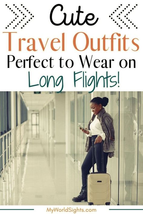 This post is all about travel outfits. Learn the best clothes to wear on a long flight and other flight tips for long haul flights. Learn more about airplane outfits and travel clothes at myworldsights.com Airport Fits For Long Flights, Airplane Style Airport Outfits, Clothes For Long Haul Flight, Airport Outfit Lululemon, Overseas Flight Outfit, Europe Flight Outfit, What To Wear On A Plane Long Flights, What To Wear On An International Flight, International Travel Outfit Long Flights