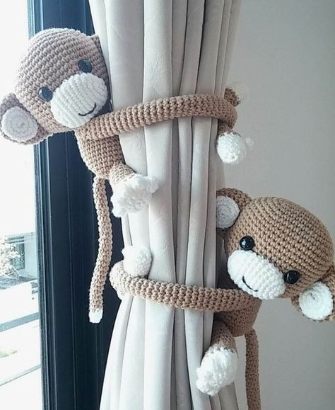 Hantverk Diy, Projek Menjahit, Crochet Monkey, Crochet With Cotton Yarn, Pola Amigurumi, Crochet Curtains, Haken Baby, घर की सजावट, Baby Bedroom