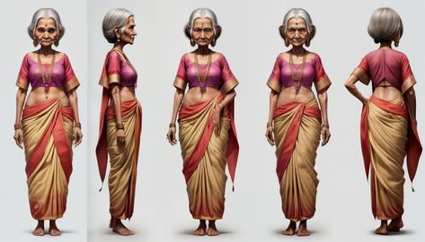 Red Indian Character Design, Grandmother Character Design, Indian Character Design, Female Horror Characters, Spin Wheel, Figure Sketches, 3d Reference, Animation Classes, Character Turnaround