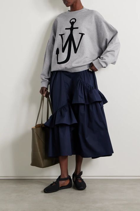 Anchor Monogram, Jersey Sweatshirt, Jw Anderson, Oversized Sweatshirt, Grey Cotton, Grey Sweatshirt, Flocking, Net A Porter, Shirt Outfit