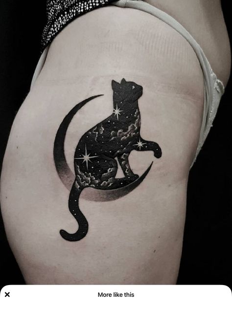 Starry Cat Tattoo, Cat Stars Tattoo, Torti Cat Tattoo, Cover Up Moon Tattoo, Small Black Cat Tattoo Simple, Witchy Black Cat Tattoo, Ying Yang Cat Tattoo, Luna Cat Tattoo, Cute Black Cat Tattoo