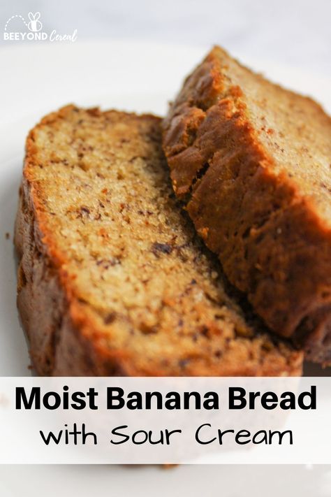 extra soft and moist banana bread made with sour cream. Its so tender and soft while not too sweet. It's the perfect ripe banana recipe and a one bowl recipe that makes life easy! Banana Nut Bread With Sour Cream Recipe, Sour Cream Banana Bread Moist, Moist Banana Bread With Sour Cream, Banana Bread Made With Sour Cream, Banana Bread Sour Cream Recipe, Banana Bread With Sour Cream Recipe, Banana Bread Recipe With Sour Cream, Banana Bread Recipe Sour Cream, Banana Bread Sour Cream