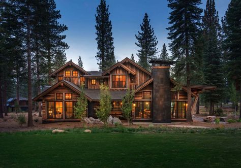 Contemporary Mountain Home-Dennis Zirbel-02-1 Kindesign Chalet House, Contemporary Mountain Home, Mountain Home Exterior, Martis Camp, Modern Mountain Home, Contemporary Exterior, Getaway Cabins, House Hunters, Log Cabin Homes