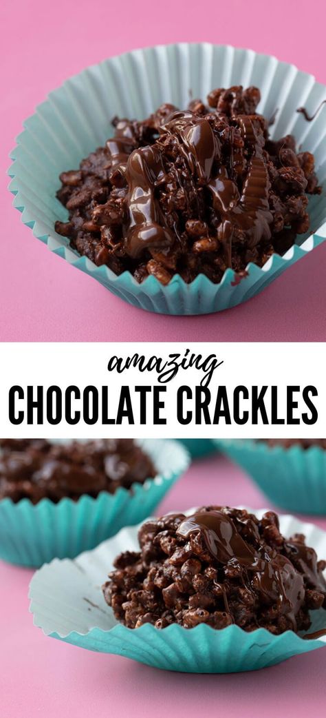 Delicious Chocolate Crackles made from scratch that the whole family will love. These crunchy chocolate treats are made with real chocolate, coconut and Rice Bubbles - and without copha. Recipe from sweetestmenu.com #chocolate #crackles #dessert #nobake Crackles Recipe, Rice Bubble Recipes, Lotr Food, Chocolate Crackles Recipe, Honey Joys, Chocolate Treats Easy, Sweet Bars, Wonka Party, Chocolate Crackles