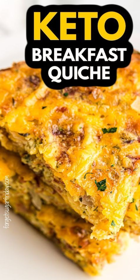 This keto crustless quiche is SO good! It can be served as an easy keto breakfast, easy keto snack, or easy keto lunch. Each of the four generous servings contain only 3g net carbs and are packed with cheese, bacon, eggs, and flavorful spices. You don't want to miss this tasty recipe! Family friendly keto recipe, quick keto recipe. Keto Breakfast Quiche, Keto Crustless Quiche, Keto Brunch, Easy Keto Breakfast, Keto Quiche, Bacon Quiche, Breakfast Quiche, Keto Snack, Keto Lunch