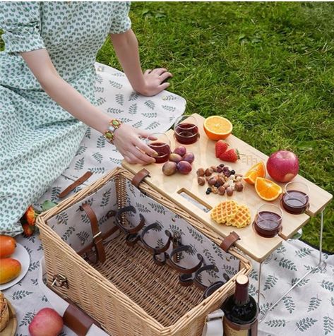 Detachable wine table as lid table can be used separately for a short trip. fold-able metal legs, stable to put snacks on, slots can hold wine safe in glasses to avoid spilling. Cans can be placed on the top of the slots. #picnic #beach #park #datenight #proposal #engagementideas #weddingideas #weddinggifts #picnicideas #bridalshower #romanticdate #cheeseandwine #cheeseboard #parkouting #perfectdate #beachdate #girlfriendgiftideas #romanticgifts #floral #blanket #outdoordates #camping #campsite Boho Backyard Dinner Party, Picnic Basket Table, Wine Picnic Basket, Picnic Setup, Wine Snacks, Picnic Gifts, Picnic Basket Set, Picnic Items, Cheese Snack