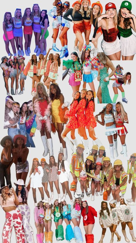 Friends Halloween costumes 🥳 Iconic Halloween Costumes 4 People, Group Of 7 Halloween Costumes Friends, Preppy Halloween Costumes For Groups, Halloween Costumes Teenage Girl Group 4, Preppy Costume Ideas Halloween, Big Halloween Group Costumes, Best Friend Halloween Costumes Cold Weather, Halloween Costumes For Three Besties, Halloween Costume Ideas For Four People