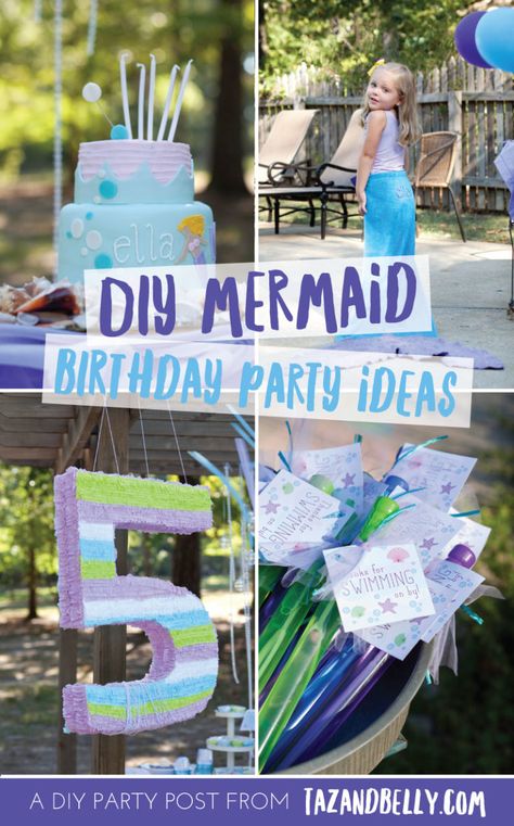 DIY Mermaid Birthday Party - Taz and Belly Mermaid Birthday Party Decorations Diy, Diy Mermaid Birthday Party, Mermaid Birthday Party Ideas, Mermaid Pirate Party, Mermaid Pool Parties, Sixth Birthday, Diy Mermaid, Mermaid Birthday Party Decorations, Mermaid Theme Birthday Party