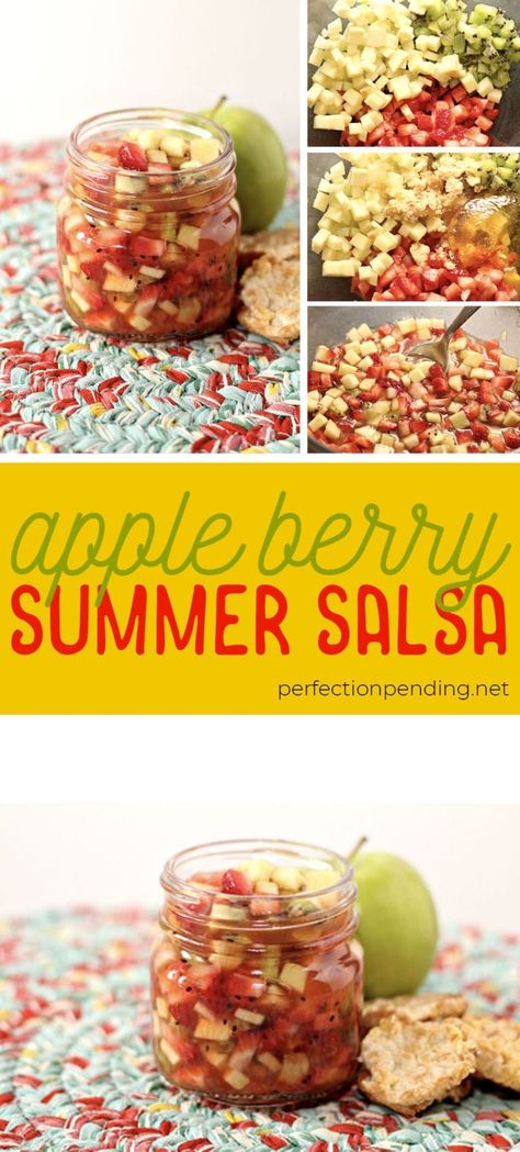 This apple berry summer salsa is the PERFECT treat for the end of summer. It's sweet, refreshing, and soooo delicious! If you're looking for an easy fruit salsa recipe - you'll want to try this. It's a healthy fruit salsa everyone will love. Perfect for last minute barbecues, summer parties, playdates, and even birthdays. #fruit #fruitsalad #summerrecipe #summer #appleberrysalsa #summersalsa #sweetsalsa Easy Fruit Salsa, Berry Salsa, Strawberry Salsa Recipe, Sweet Salsa, Fruit Salsa Recipe, Apple Salsa, Summer Salsa, Healthy Recipes Easy, Apple Berry