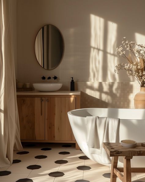 Neutral tones, natural materials, and black fixtures come together beautifully in these bathroom designs. The serene color palette and modern accents create a spa-like atmosphere that’s both elegant and relaxing. Perfect inspiration for your next bathroom makeover. 🚿✨ #bathroom #bathroominspo #bathroomideas #bathroomgoals #bathroomdecor #interiorinspiration #interior123 #interior2you #minimalistinterior #minimalisthome #minimalisthomedecor #organicmodern #homeinspo #roomforinspo #interior... Black Fixtures, Makeover Bathroom, Japandi Home, Neutral Bathroom, Japandi Design, Japandi Interior, Bathroom Goals, Japandi Style, Basement Bathroom