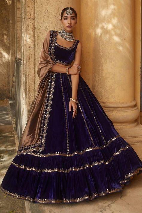 Buy Vvani by Vani Vats Blue Tissue Velvet Embroidered Lehenga Set Online | Aza Fashions Vani Vats, Lehenga Choli Designs, Velvet Lehenga, Lehenga Designs Simple, Velvet Dress Designs, Blue Lehenga, Choli Designs, Indian Dresses Traditional, Embroidered Lehenga