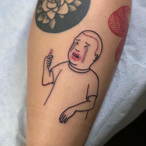 Christina Hock on Instagram: ““This tastes like turtles! “ #bobbyhill 💄🐢💦 . Now booking : Xinathirteen@gmail.com . #thedolorosa #dolorosatattoo  #xinaxiii…” Bobby Hill Tattoo, King Of The Hill Tattoo, Bobby Pin Tattoo, Flesh Art, Hill Tattoo, Tattoo King, Pin Tattoo, Fandom Tattoos, Bobby Hill