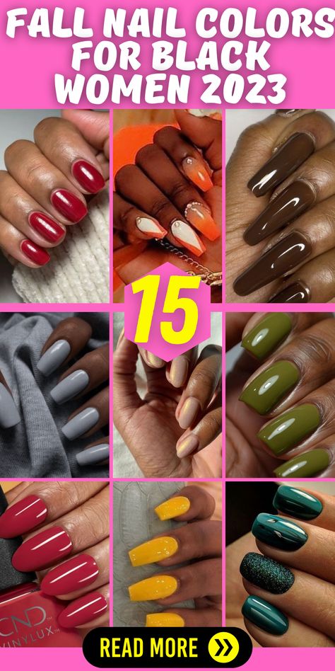 Explore the latest fall nail colors for black women in 2023 and get inspired by the vibrant shades and trends. From warm and earthy tones to bold and colorful hues, these nail colors are perfect for embracing the beauty of the season. Whether you prefer short nails or longer lengths, there are endless options to suit your style and personal preference. Discover the perfect shade to enhance your natural beauty and express your unique personality. Fall Nails 2023 Dark Skin, Elegant Nails For Black Women, Short Nails Fall 2023, Sns Fall Colors 2023, Fall Nails 2023 Black Women, Fall Nails For Black Women, Fall Nail Colors Black Women, Fall 2023 Nail Trends, Fall Nail Colors 2023