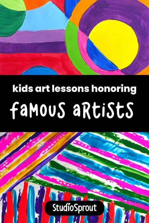 Here is a collection of art projects all inspired by famous artists for kids! These elementary art projects are also all inspired by women artists! Not only will kids learn about artists and their artwork, but they will also create their own piece of art. Spark their imagination and nurture their artistic talents with these engaging art activities for elementary age kids. Buy these art lessons, so you can introduce them tomorrow! Elementary Art Color Lessons, Painting Lessons For Elementary Students, Popular Artists Artworks, Art Projects Based On Famous Artists, Preschool Artist Inspired Art, Art Lessons Based On Famous Artists, Color Art Lessons Elementary, Black Artists For Kids, Kinder Art Lessons