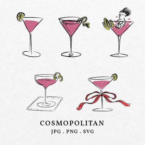 Cocktail Drawing Illustration, Cocktail Glass Drawing, Cocktail Doodle, Cocktail Tattoo, Drink Vector, Drink Doodles, Cosmopolitan Cocktail, Cocktails Vector, Jack And Coke