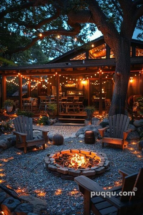 Rustic Outdoor Decor, Fire Pit Lighting, Fire Pit Landscaping, Fire Pit Area, Backyard Fire, Fire Pit Backyard, Backyard Fun, Backyard Patio Designs, Back Patio