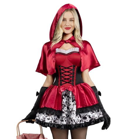 PRICES MAY VARY. Super Value Pack: Our little red riding hood adult costume includes 1 little red riding hood dress, 1 cape, 1 pair of gloves, 1 pair of strap, and 1 pair of stockings, creating a charming and enchanting costume for women, will make you the center of attention at any Halloween or themed event. Premium Quality: Our Red riding hood cape is made with 100% polyester, our costume is comfortable and durable. It has also passed safety tests, ensuring a safe and enjoyable experience. Ver Little Red Riding Hood Dress, Red Riding Hood Dress, Red Riding Hood Cosplay, Little Red Riding Hood Costume, Hood Dress, Riding Hood Costume, Vampire Halloween Costume, Red Ridding Hood, Pig Costumes