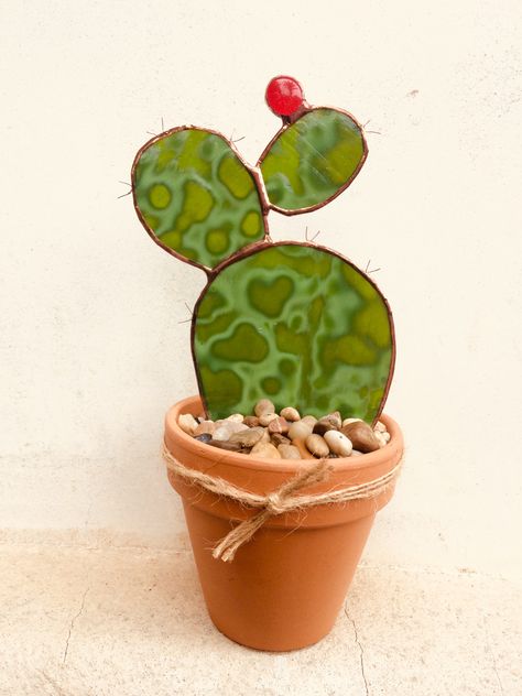 Stained Glass Cactus In Pot, Stained Glass Plants In Pots, Stained Glass Cactus, Stained Glass Mosaic Art, Potted Cactus, Glass Cactus, Stained Glass Patterns Free, Mosaic Art Projects, Stained Glass Birds