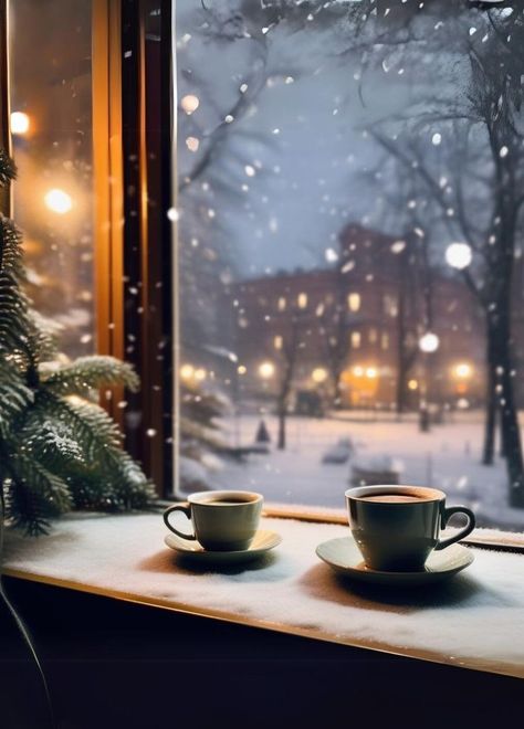 Winter Through The Window, Cozy Winter Day Aesthetic, Cozy Snow Aesthetic, Christmas Coffee Aesthetic, Assignment Pics, Winter Season Aesthetic, Winter Cozy Aesthetic, Christmas And Coffee, Winter Aesthetic Cozy