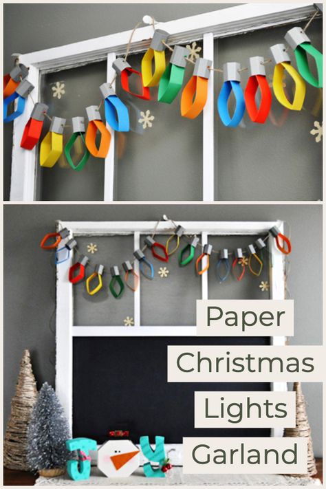 paper Christmas light bulb garland Paper Christmas Lights Garland, Paper Christmas Lights, Old Fashioned Christmas Lights, Craft Garland, Christmas Lights Outside, Christmas Lights Garland, Vintage Christmas Lights, Diy Christmas Lights, Diy Christmas Garland