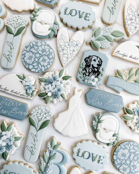 Lindsay Johnson (@theflourshoppecookieco) • Instagram photos and videos Blue Wedding Cookies, Flower Bridal Shower Theme, Blue Bridal Shower Decorations, Lindsay Johnson, Wedding Cookies Decorated, Stroller Bassinet, Elegant Cookies, Wedding Shower Cookies, Royal Icing Sugar Cookies