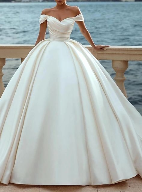 Simple Ballroom Wedding Dress, Ball Gown Off Shoulder, Formal Wedding Dresses, Gown Off Shoulder, Satin Bridal Gowns, Cheap Wedding Dresses Online, Wedding Dresses Ball Gown, Dresses Ball Gown, Wedding 2024