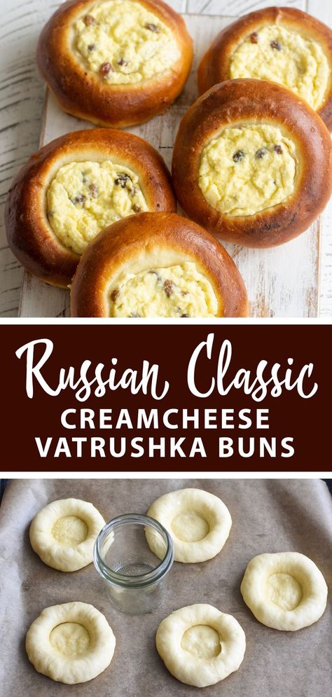 Russian classic creamcheese vatrushka buns, a delicious sweet treat to enjoy with a coffee or tea. #creamcheesebuns #vatrushka Authentic Bakery Recipes, Russian Cuisine Recipes, Eastern European Recipes Desserts, Russian Food Recipes Traditional, Authentic Russian Recipes, Slavic Meals, Russian Dessert Recipes, Russian Recipes Traditional, Vatrushka Buns