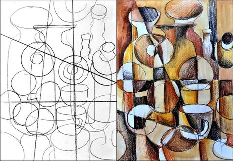 Cubist Drawing with video tutorial Cubist Drawing, Cubism Painting, Cubist Paintings, Sunflower Drawing, Cubist Art, Cubism Art, Drawing Paper, Art Department, School Art Projects