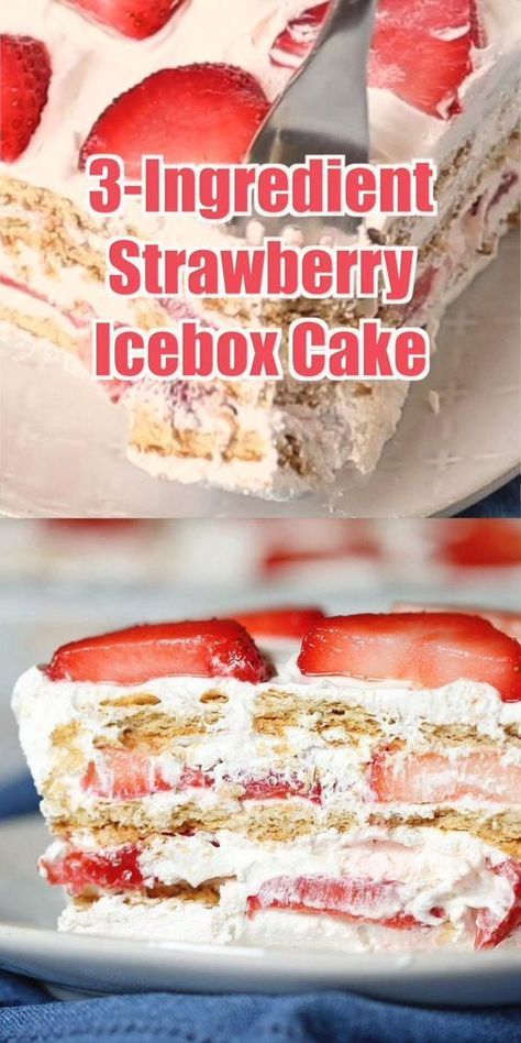 Strawberry Desserts With Graham Crackers, Easy Jello Recipes Desserts, Keto Potluck Dessert, Strawberry Ice Box Cake Graham Crackers, Desserts Made With Fresh Strawberries, Lite Cool Whip Desserts, Desserts With Crackers, Graham Crackers Dessert, Strawberry Cool Whip Cake