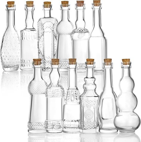 AmazonSmile: Vintage Small Bottles With Corks, Assorted Shapes [12-Pack] By Kitchen Lux- Clear Mini Glass Jars With Cork Lids For Crafts, Party Favors & Wedding Decorations- Small Bud Vases / Sand Art Bottles : Home & Kitchen Glass Jar Centerpieces, Diy Halloween Art, Small Bud Vases, Sand Art Bottles, Halloween Bottle Labels, Mini Glass Jars, Halloween Potion Bottles, Party Favors Wedding, Small Glass Jars