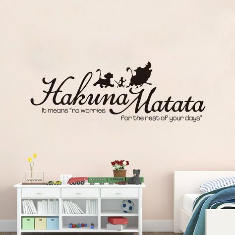 PRICES MAY VARY. Title: Hakuna Matata Wall Decal - Lion King Quote No Worries Wall Art Sticker - Timon Pumbaa and Simba Silhouette for Nursery Kids Room Decor. Product Type: Categories > Paint, Wall Treatments & Supplies > Wall Stickers & Murals Lion King Nursery, Lion King Quotes, Lion King Hakuna Matata, Wall Stickers For Kids, Lion King Baby, Nursery Stickers, Boy Girl Bedroom, Girl Bedroom Walls, Disney Wall