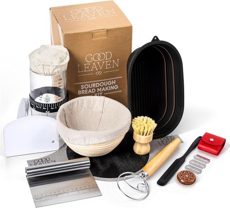 Amazon.com: Good Leaven Co Sourdough Bread Kit - Complete Bread Making Kit for Beginners & Experts - Sourdough Baking Supplies with Sourdough Proofing Basket, Starter Glass Jar, Silicone Mat, eBook Guide & More : Home & Kitchen Sourdough Accessories, Sourdough Kit, Sourdough Proofing, Bread Proofing, Proofing Baskets, Baking Kit, Sourdough Baking, Bread Making, Silicone Mat