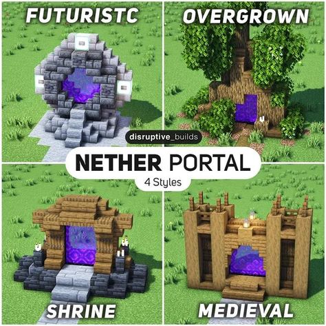 Nether Portal Designs, Interior Design Minecraft, Minecraft House Decor, Minecraft Portal, Nether Portal, Construction Minecraft, Minecraft Building Guide, Case Minecraft, Minecraft Decoration