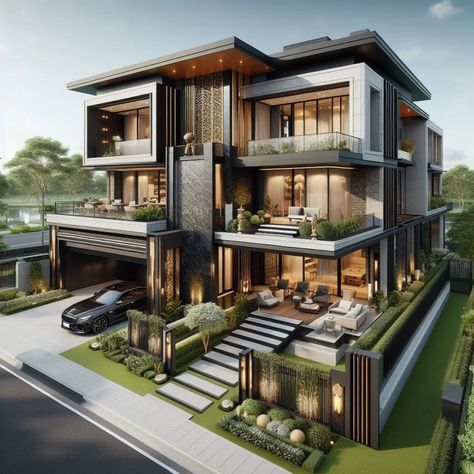 Royal Modern House, Modern Luxury House Exterior, Triplex House Design, Make Your House Look Expensive, Triplex House, Beautiful Bungalow, Design A House, House Structure Design, Floor Marble