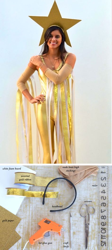 29 Easy DIY Halloween Costumes for Women Star Costume Woman, Diy Space Costume Women, Comet Costume Diy, Space Costume Women Diy, Space Costumes Diy, Christmas Star Costume, Diy Star Costume, Star Adult Costume, Stars Halloween Costume