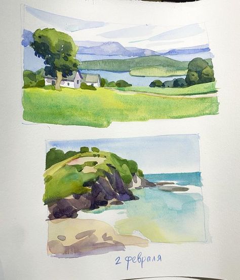 Watercolor Art Inspiration, Watercolor Studies, Watercolor Study, Loose Watercolor Paintings, Color Pencil Illustration, Travel Art Journal, Nz Art, Watercolor Journal, Landscape Watercolor