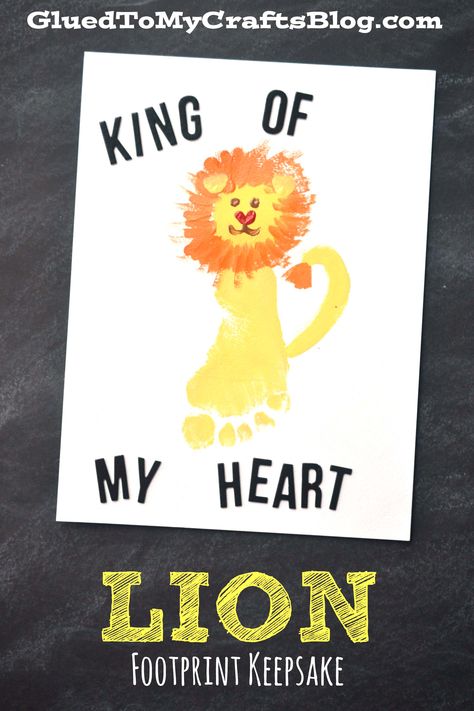 King of Heart - Footprint Lion Keepsake Idea - Kid Craft Hand Print Art, Lion Craft, Footprint Keepsake, Keepsake Crafts, Footprint Crafts, Footprint Art, Handprint Crafts, Daycare Crafts, Father's Day Diy