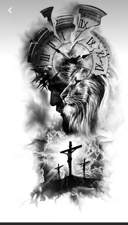 Jesus Tattoo Sleeve, Christus Tattoo, Tattoo Bras Homme, Jesus Tattoo Design, Tato Salib, Biblical Tattoos, Christian Sleeve Tattoo, Lion Tattoo Sleeves, Christ Tattoo