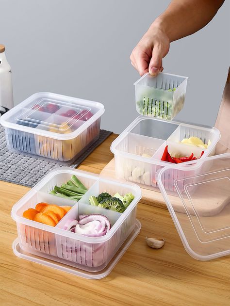 Clear  Collar  PP  Food Storage Containers Embellished   Storage & Organization Gerobak Dorong, Onion Storage, Garlic Storage, Pantry Storage Containers, Peti Sejuk, Vegetable Boxes, Fruit And Vegetable Storage, Vegetable Storage, Food Storage Container Set