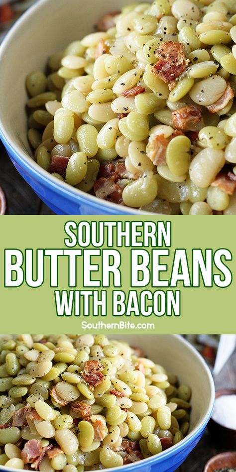 This classic Southern Recipe for Butter Beans with Bacon is an easy, generations old recipe that's the perfect complement to nearly any meal! Southern Butter Beans, Lima Bean Recipes, Diet Salad, Butter Beans Recipe, Beans With Bacon, Southern Cooking Recipes, Classic Southern Recipes, Southern Recipes Soul Food, Beans Recipe