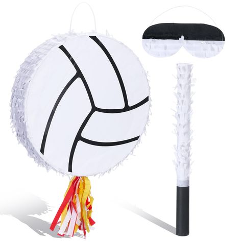 PRICES MAY VARY. Volleyball Pinata Set: the package includes a volleyball themed pinata, a blindfold, and a stick; Ideal for volleyball themed party decorations, this 3 item combination satisfies essential gaming elements ideally, bringing a touch of fun to your celebratory events Suitable Size for Easy Filling: the volleyball sports pinata measures approx. 12.6 x 12.6 x 3.15 inches/ 32 x 32 x 8 cm, providing ample space to accommodate a variety of small toys, confetti, candies, or other party f Volleyball Birthday Party Games, Volleyball Floats For Parade, Sports Pinata, Volleyball Birthday Party Ideas, Volleyball Birthday Party, Gaming Elements, Volleyball Birthday, Volleyball Party, Volleyball Stuff