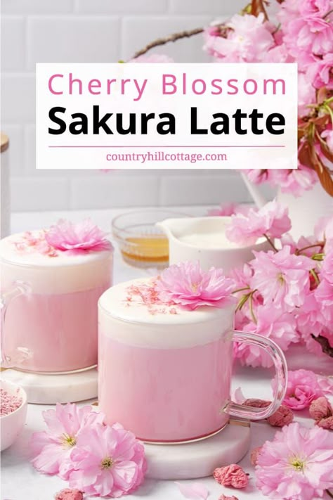 Sakura Latte, Sakura Theme, Resep Oatmeal, Living Foods, Protein Dessert, Pink Latte, Cafe Recipes, Moon Milk, Milk Tea Recipes