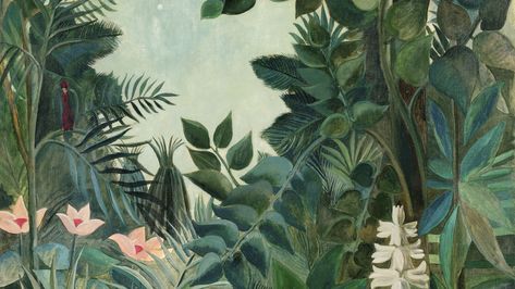 Vintage Wallpaper Desktop, Henri Rousseau Paintings, Jungle Drawing, Jungle Painting, Art Plan, Jungle Wallpaper, Jungle Green, Henri Rousseau, Desktop Background