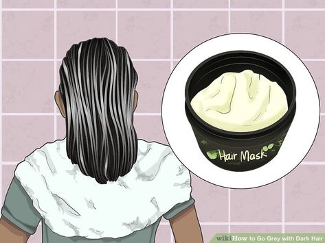 Diy Grey Highlights On Dark Hair, How To Go Grey With Dark Hair, Black Hair Going Grey, Dark Brown Hair With Silver Highlights, Silver Highlights On Dark Hair, Grey Highlights On Dark Hair, How To Go Grey, Grey And Black Hair, Black Hair With Grey Highlights