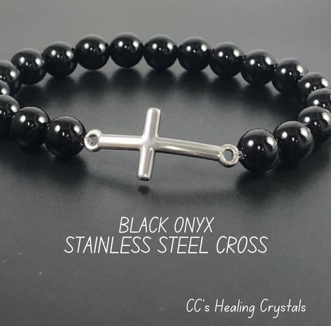 Beaded Bracelets For Men, Pyrite Bracelet, Energy Protection, Christian Bracelets, Black Beaded Bracelets, Zodiac Bracelet, Bracelet Minimalist, Steel Cross, Crystal Healing Bracelets